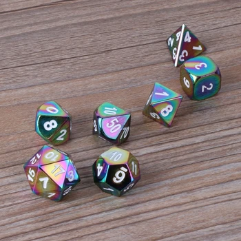 

High Quality 7Pcs Rainbow Metal Polyhedral Role Playing Game Dice DND RPG MTG