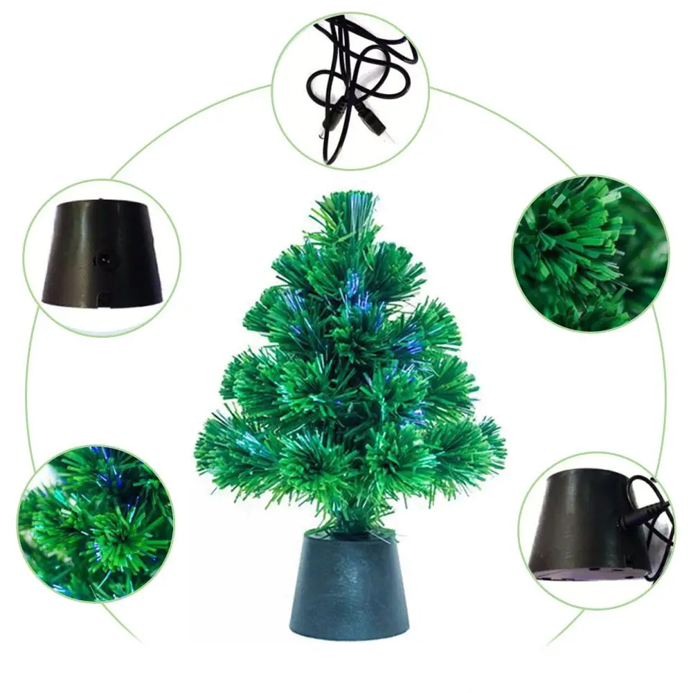 

2018 New 30cm Mini Fiber Optic Desktop USB Charge Christmas Tree Pine Ornament Party Home Decorations