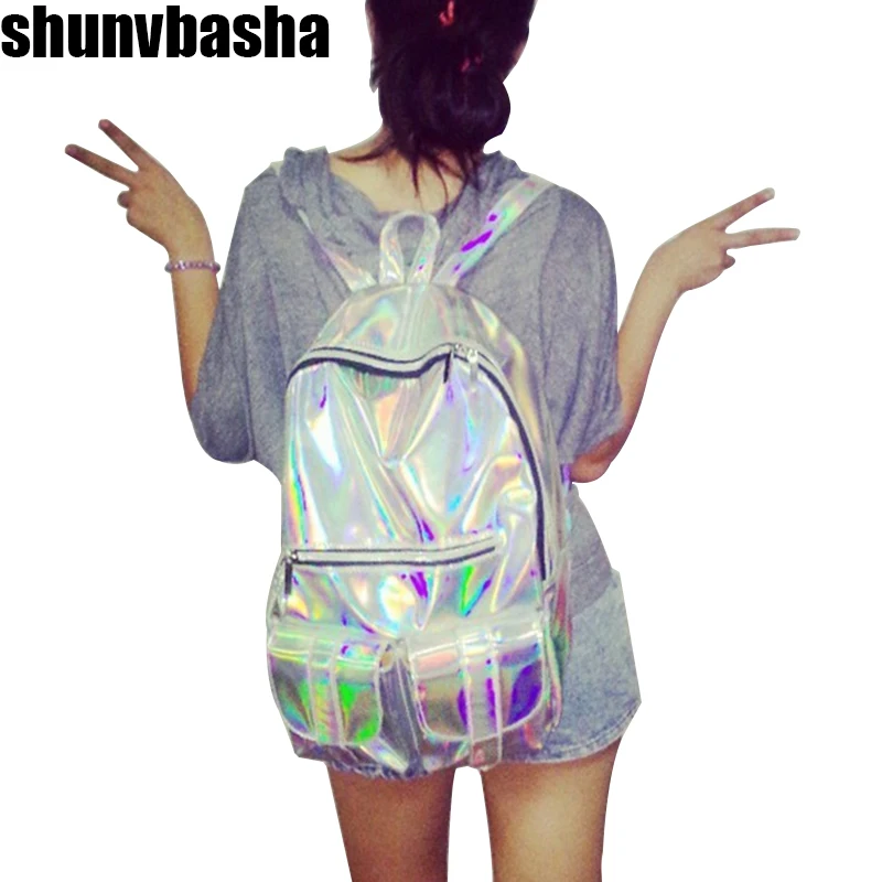 

laser fabric holographic backpack travel bag school style for adult young men women backpack girl boy student bags high quality