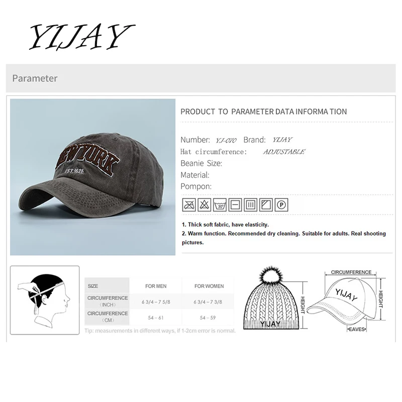 Бейсболка Yijay из 100% хлопка с эффектом потертости для мужчин и женщин винтажная