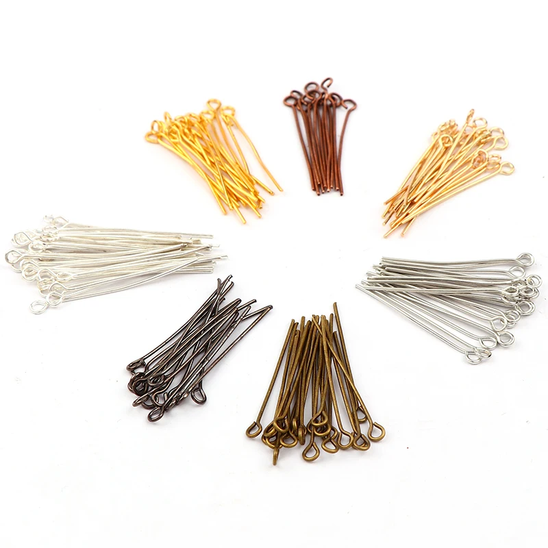 

200pcs 18 20 26 30 35 40mm Eye Pins Gold Silver Color Eye Head Straight Pins Findings for DIY Jewelry Making Metal Accessories