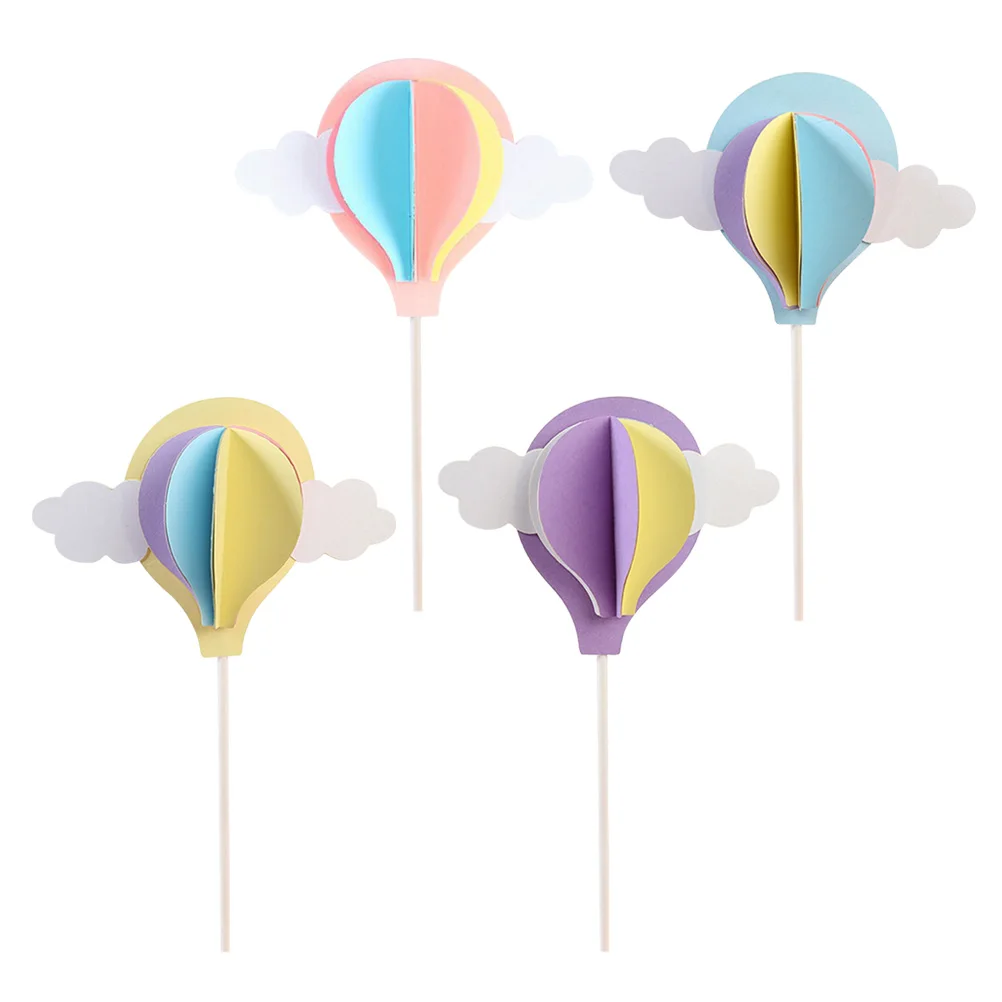 

4pcs Lovely 3D Hot Air Balloon Cake Topper Paper Cake Picks Cupcake Toppers Decor For Wedding Birthday Party Favors Random Color
