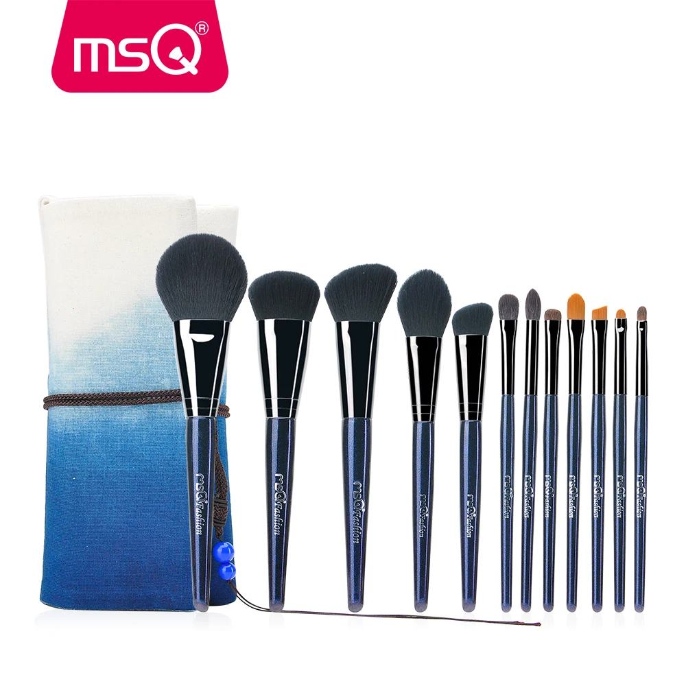 

MSQ 12Pcs Pro Makeup Brushes Set Powder Foundation Eyeshadow Lip Make Up Brush Soft Natural+Synthetic Hair With Sky blue Bag