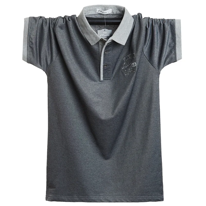 ARCSINX 5XL 6XL Мужская рубашка поло с коротким рукавом летние мужские s рубашки поло модная вышивка плюс размер мужские повседневные хлопковые рубашки-поло - Цвет: Темно-серый