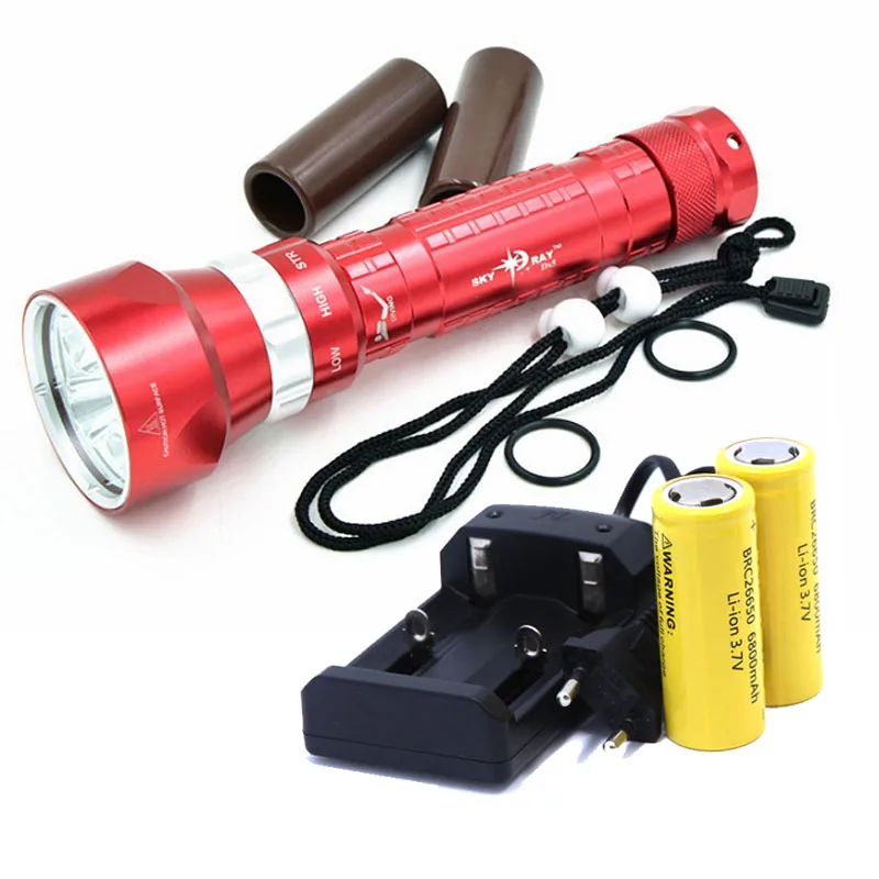 

CREE XM-L2 50W 8000LM Waterproof LED Light Scuba Diving Flashlight underwater Diving Flashlight Lamp +2*26650 Battery+Charger