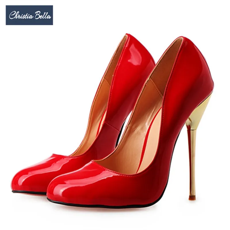 

Christia Bella Plus Size Sexy Women Pumps Round Toe High Heels Shoes Thin Stilettos Heels Female Wedding Party Dress Shoes