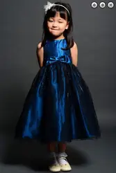 Бесплатная доставка цветок девочки платья для свадеб 2016 королевский синий бальные платья причастие дети рождество pageant платья для девочек