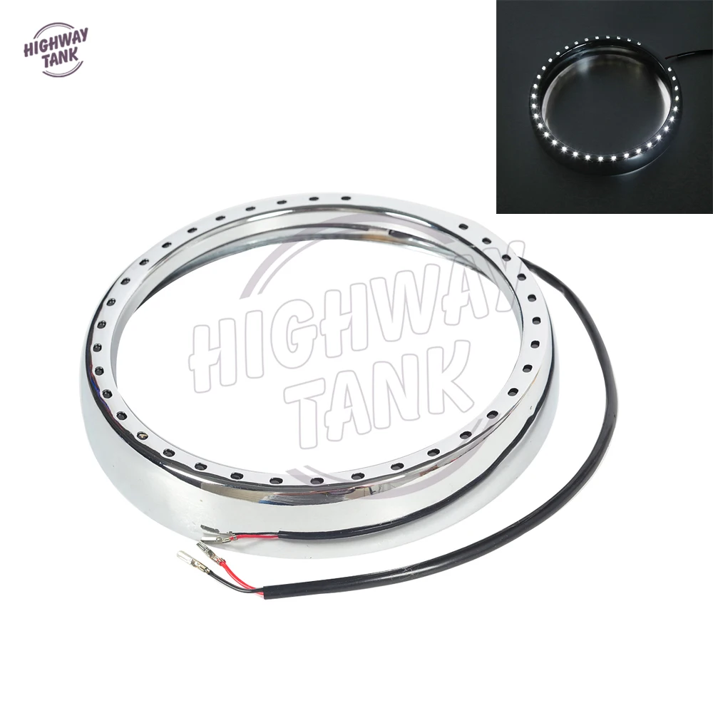 

7" Chrome Motorcycle Headlight Trim Ring with Light Case for Harley Davidson Touring Electra Street Glide