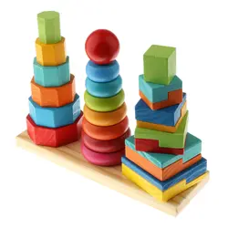 Деревянный геометрический блоки сортировки игра в штабелирование Башня Rainbow Цвет Форма игрушки раннего развития детей Дети подарок