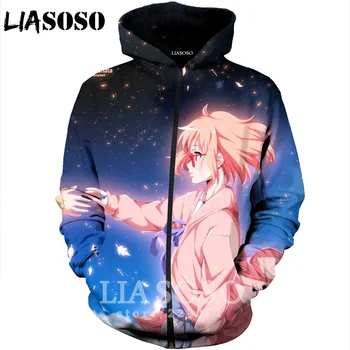 

LIASOSO 2019 Winter New Men Women Fashion Sweatshirt 3D Print Anime Beyond the Boundary Zipper Hoodie Long Sleeve Coat B176-15