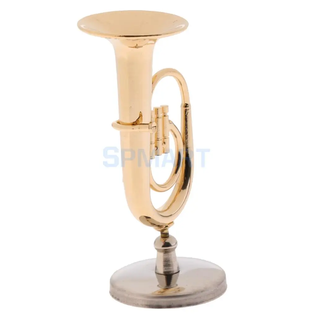 Handmade 1/12 Scale Copper Tuba Model Miniature Musical Instrument for Dolls House Accessory Decor Collectibles Home Display
