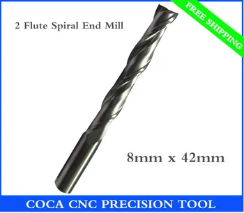 

8mm*42mm,Freeshipping CNC Solid carbide woodworking insert router bit,Tungsten end mill,2 flute Spiral end milling,MDF,acrylic