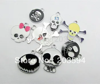 

Mixed 100pcs/lots metal enamel skull charms ,alloy charm pendant