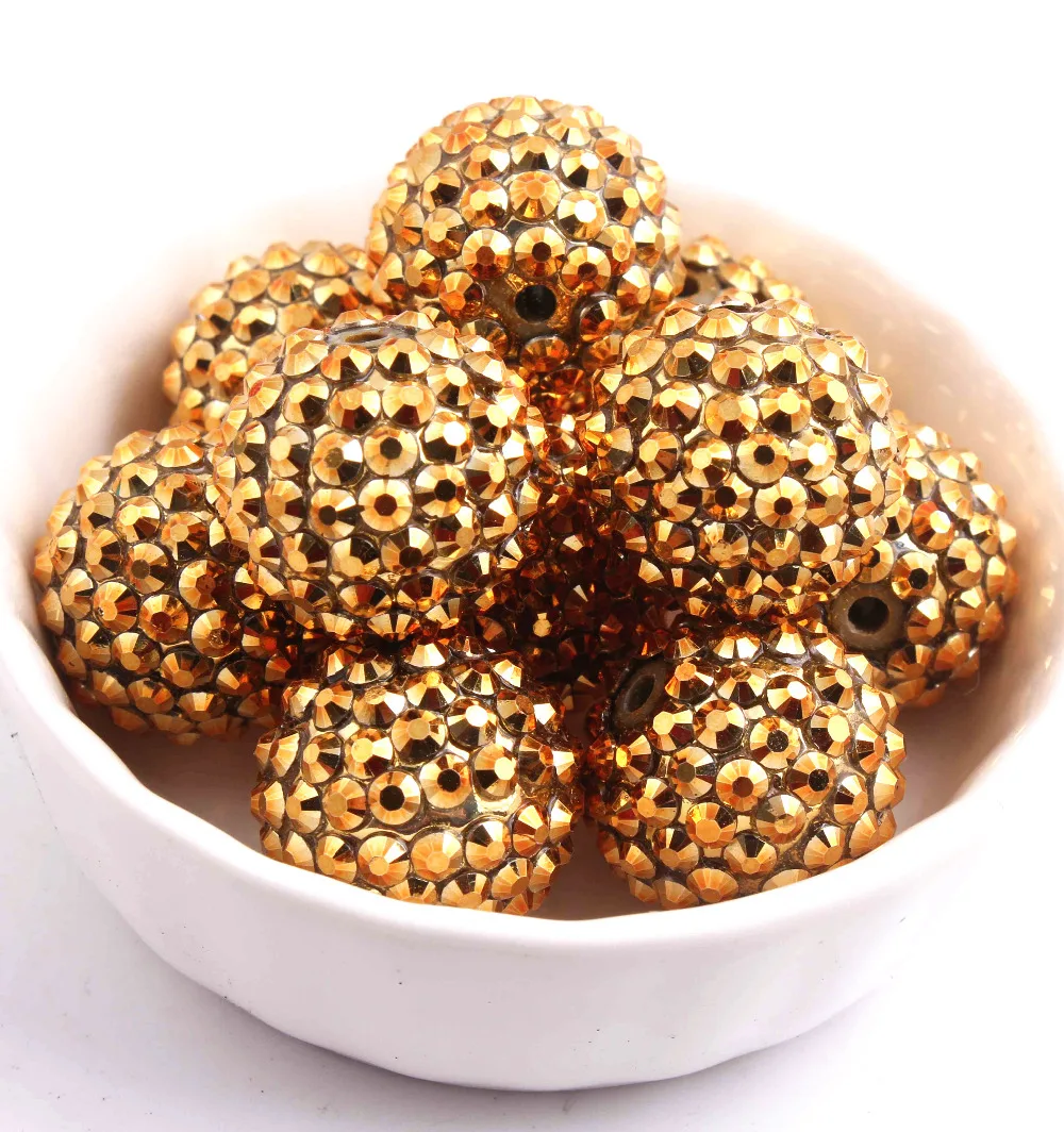 

Kwoi vita Fashion 20mm 100pcs/lot new gold color chunky resin rhinestone beads,wholesale resin rhinestone ball beads.