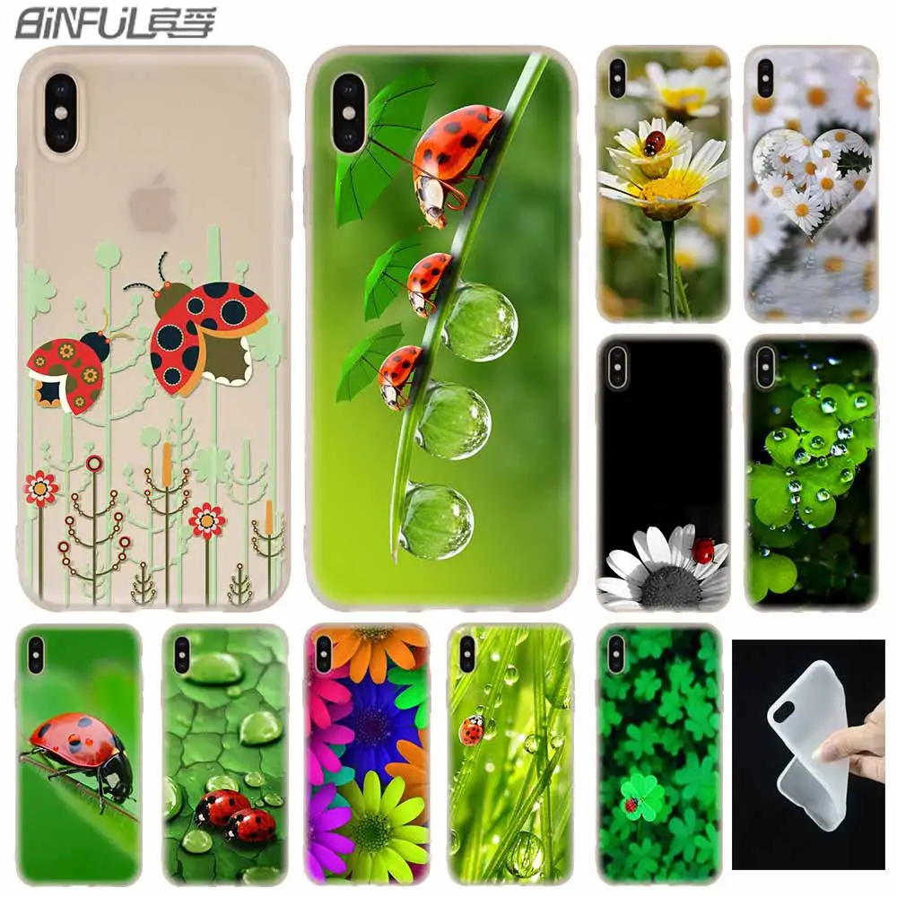 

four leaf clover ladybug daisy Daisies Cover Case Silicone soft for iPhone X XS Max XR 6 6S 7 8 Plus 4 5S SE 9 Phone Cases