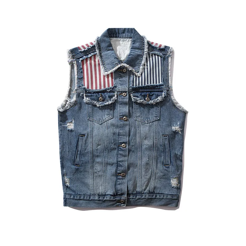 MORUANCLE Для мужчин марка NEW Fashion Hi Street рваные джинсовые жилеты модная рваная уличная одежда джинсовая жилетка с отверстиями в стиле «хип-хоп» куртка без рукавов