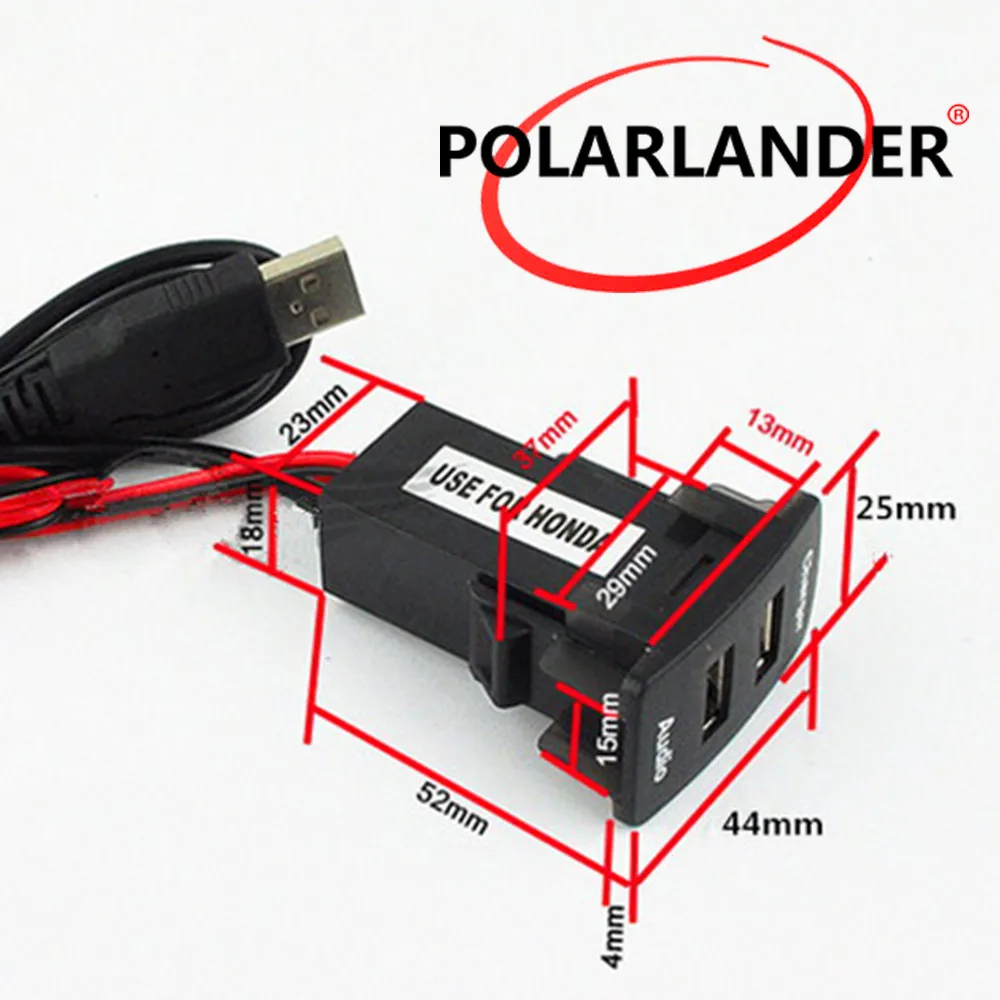 Горячая 12 v двойной 2 порта USB аудио порты телефон автомобильное зарядное устройство для Honda 5 V 2.1A гнездо приборной панели USB Автомобильное зарядное устройство