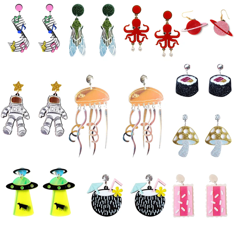 Acrylic Cute Big Drop Earrings Astronaut Food Tassel Jellyfish Octopus Pearl Earrings For Women Trendy Jewelry Party Gift