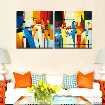 

No Frame Hand Painted Abstract Oil Painting 2pcs Modern Wall Pictures Canvas Painting Art for Living Room Bar Wall Art poster