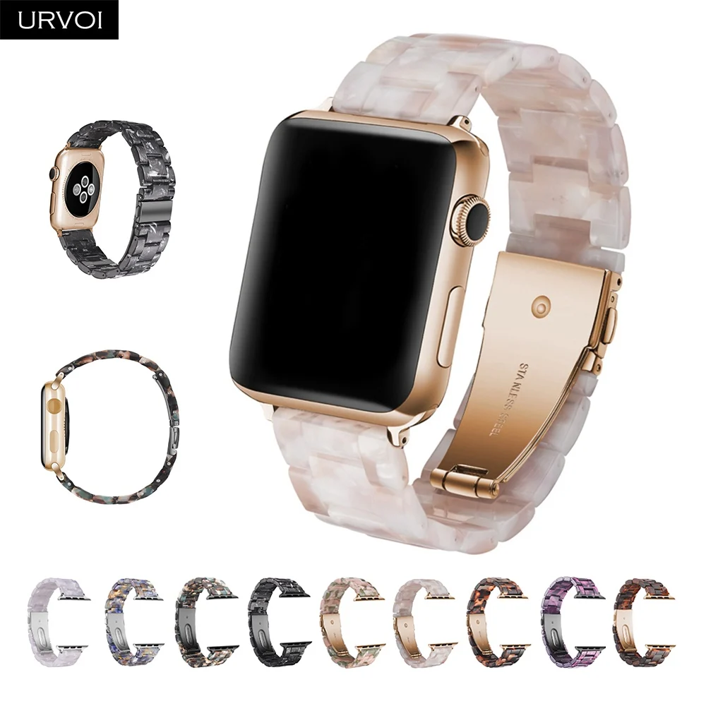 Ремешок URVOI для Apple Watch series 54 321, браслет со звеньями, 3 ряда, полимерный ремешок для iWatch, модный, дизайнерский, прочный, на запястье, 38, 40, 42, 44 мм