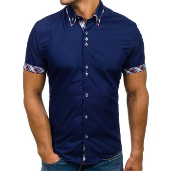 

Summer Men Shirt Classic Plaid Solid Short Sleeve Dress Shirts Men's Turn-Down Collar Casual Shirt Business Short Sleeve Shirt