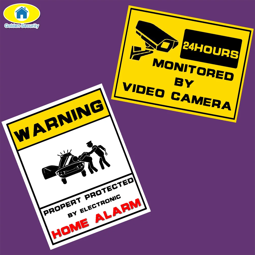 Golden Security Warning Protected by 24 Hour Security System Stickers