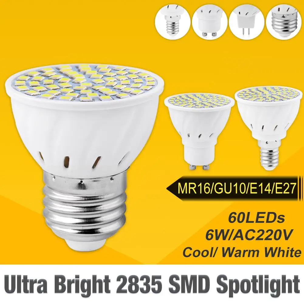 

2018 New 6W MR16 E27 GU10 E14 2835 LED Ceiling Spot Lights Parlour Lamp Shop Bulbs Warm/Cool White Spotlight 220V