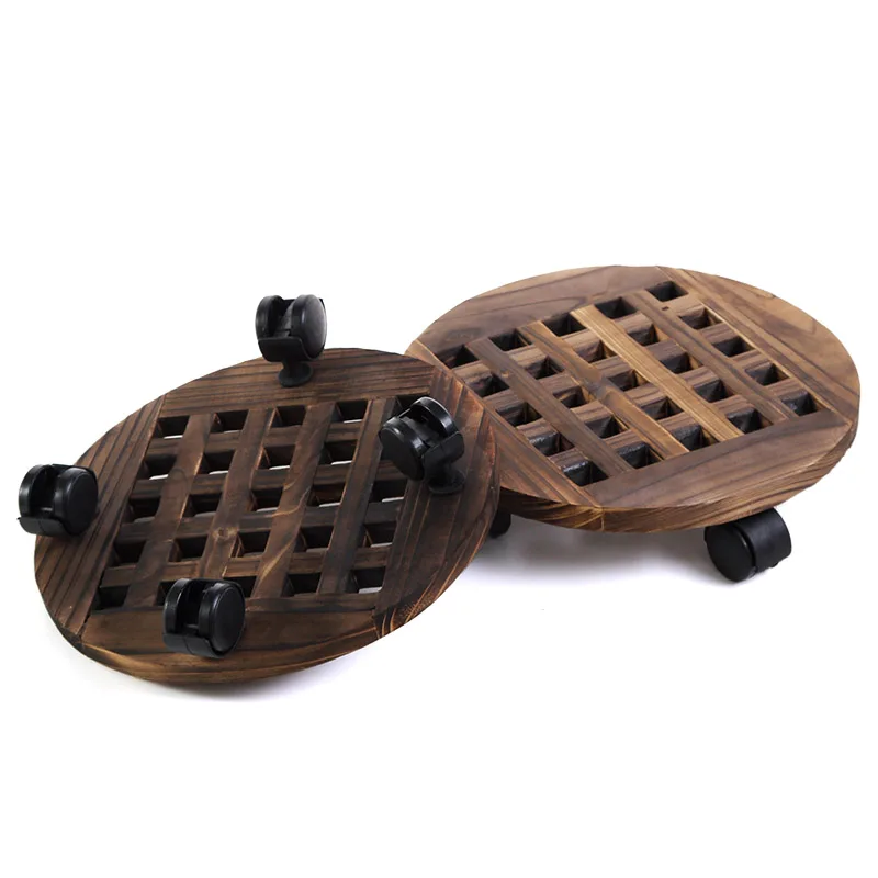 2 PCS/Set Plant Pot Tray Round Wood Planter Caddie Flower Pot Holder Stand Garden Supplies Home Decorative Storage Organizer 2 PCS/Set Plant Pot Tray Round Wood Planter Caddie Flower Pot Holder Stand Garden Supplies Home Decorative Storage Organizer
