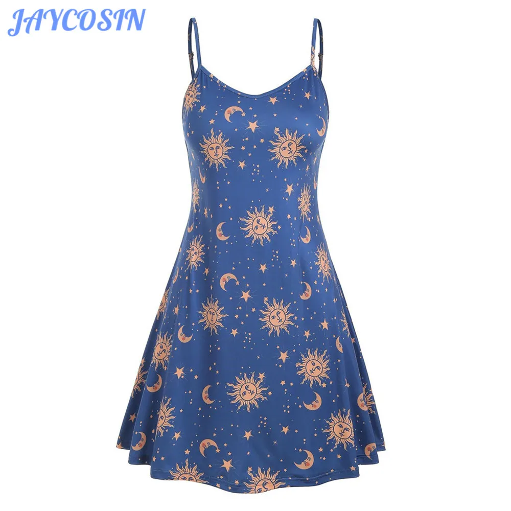 JAYCOSIN Women Clothes 2019 Plus Size 5XL Sexy Sleeveless Sling Dress Female Casual Boho Floral Print Loose Summer Beach Dress
