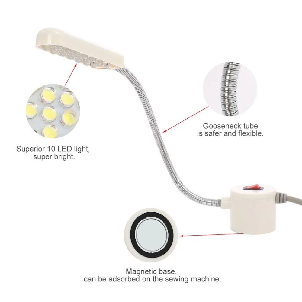 ICOCO портативная 10 светодиодная подсветка для швейной машины Рабочий светильник Магнитная Монтажная база гусиная лампа для всех швейных машин светильник ing