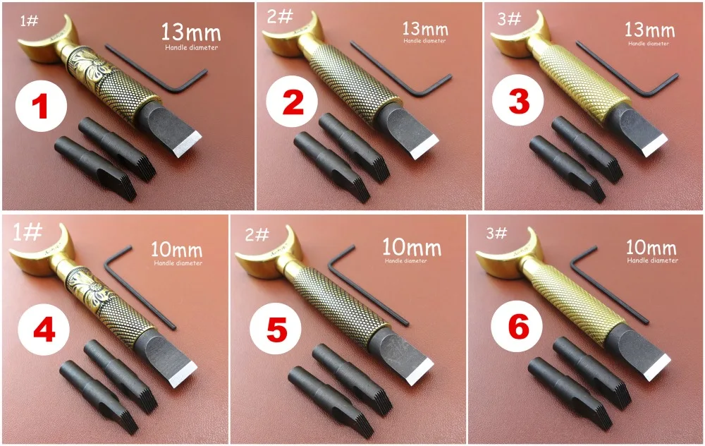 

6kinds Leather Craft Double Bearing Swivel Carving Cutter Knife Tool Flat+Hair Blade Stamping Punch Chisel Edger Creaser Groove
