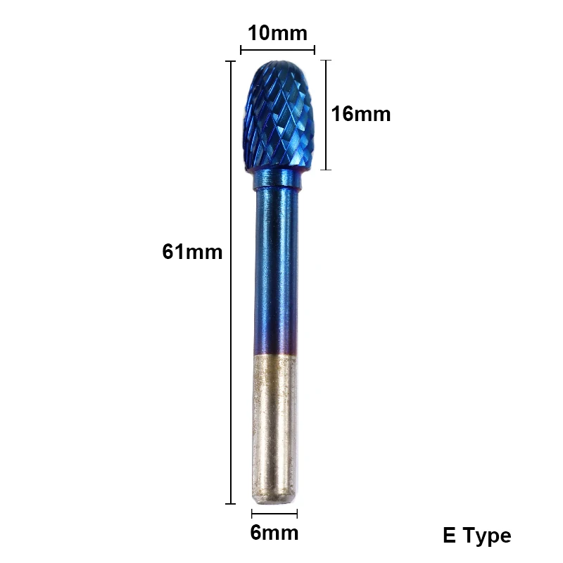 XCAN 1 шт. 6x10 мм Карбид вольфрама ротационные заусенцы Супер нано с голубым покрытием двойной резки роторный файл - Цвет: 1pc E Type