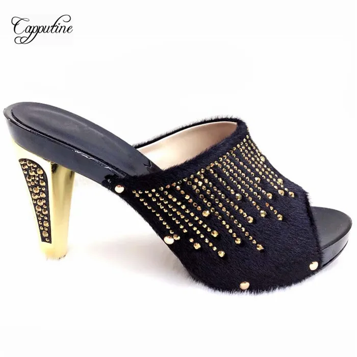 

Graceful African high heel pump shoes with rhinestones 2083-3 in black, size 37-43, 6 color on sale