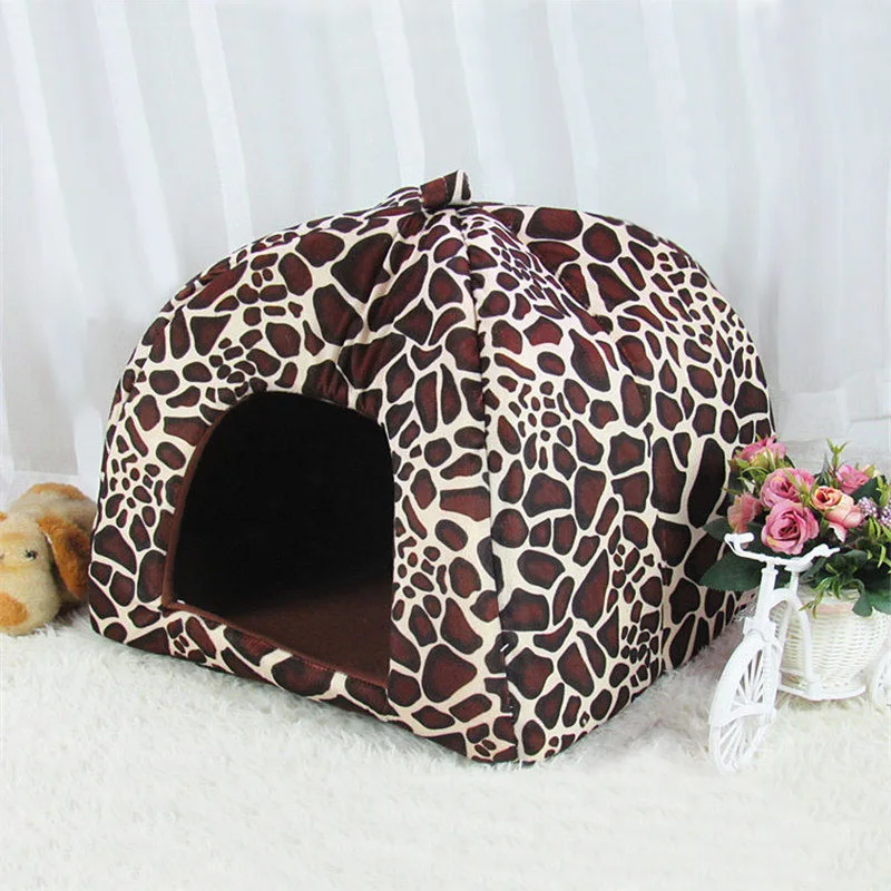 Cute Kennel Nest Fleece Cat Tent for Small Dog House Leopard Print Strawberry Design Nest Pet Supplies Mongolian Tent Cat Kennel