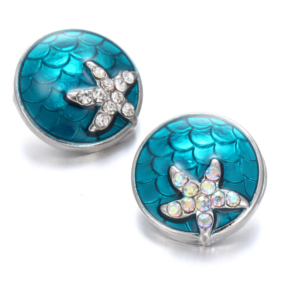 

6pcs/lot New Snap Button Jewelry Snap Jewelry Rhinestone Starfish 18mm Snap Buttons Fit Snap Button Bracelet Women DIY Jewelry