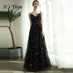 Это Yiya вечернее платье 2019 сексуальные черные спагетти ремень v-образным вырезом звезды шаблон А-силуэта вечерние платья TR028 robe de soiree