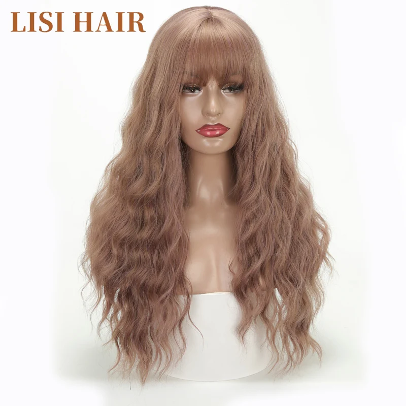 LISI HAIR 2" длинные смешанные черные парики с челкой термостойкие синтетические кудрявые парики для женщин афроамериканские модные волосы