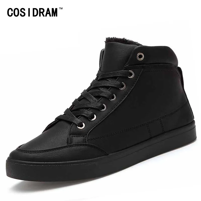 New 2016 High Top Men Shoes Winter PU Leather Fur Men Casual shoes Fashion Zapatos Hombre Warm Lace up Black Mens BRM-574 цена New 2016 High Top Men Shoes Winter PU Leather Fur Men Casual shoes Fashion Zapatos Hombre Warm Lace up Black Mens BRM-574 цены онлайн