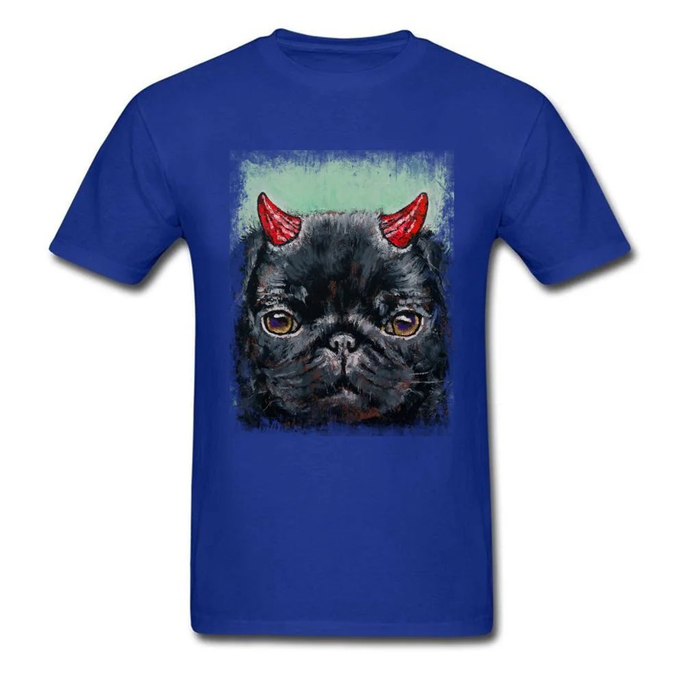 DEVIL PUG Crazy Tshirts for Adult Pure Cotton Thanksgiving Day Tops Tees Print Tshirts Short Sleeve 2018 New Round Neck DEVIL PUG blue