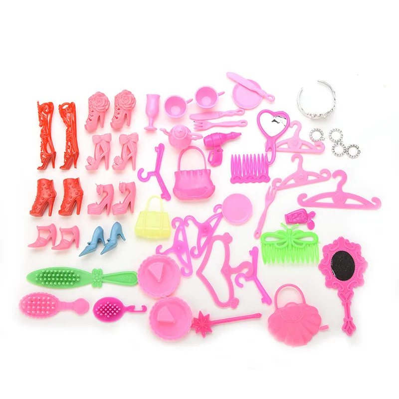 

50x Doll Accessories Shoes Hangers Bags for Dolls Crowns Bracelets Jewelry Comb Mirror Magic Wand Play House Toys