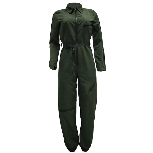 Buy Women Military Jumpsuit Army Belt Front ZIP