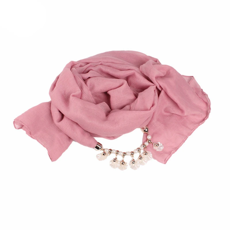 AWAYTR женские повязки на голову с цветком из смолы, жемчужный головной платок, мусульманские повязки на голову 270 см, банданы, новые повязки на голову - Цвет: pink