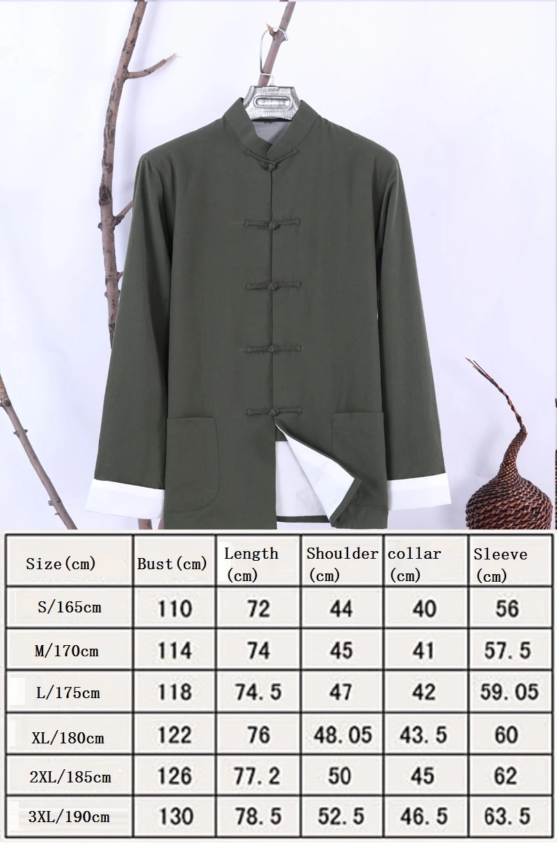 Хлопок Традиционный китайский костюм Тан верхняя одежда для мужчин с длинным рукавом кунг-фу Тай Чи Униформа Весна Осень рубашка блузка пальто куртка - Цвет: Green A