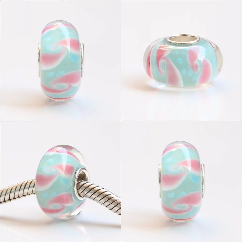 925 Sterling Silver Bead With Flower Glass Charms Compatible Fit Troll European Brand  DIY Bracelet Jewelry Gift For Woman (14)