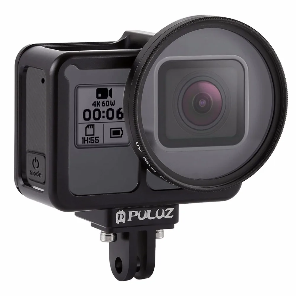 PULUZ Housing Shell CNC Aluminum Alloy Protective Cage with Insurance Frame &amp 52mm UV Lens for GoPro HERO7 Black / 6 5 | Электроника