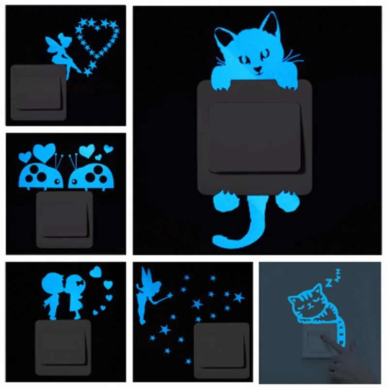 Skillful Knitting And Elegant Design To Be Renowned Both At Home And Abroad For Exquisite Workmanship Cat/fairy/moon Stars. Tireless Luminous Switch Sticker Home Decor Cartoon Glowing Wall Stickers Dark Glow Decoration Sticker