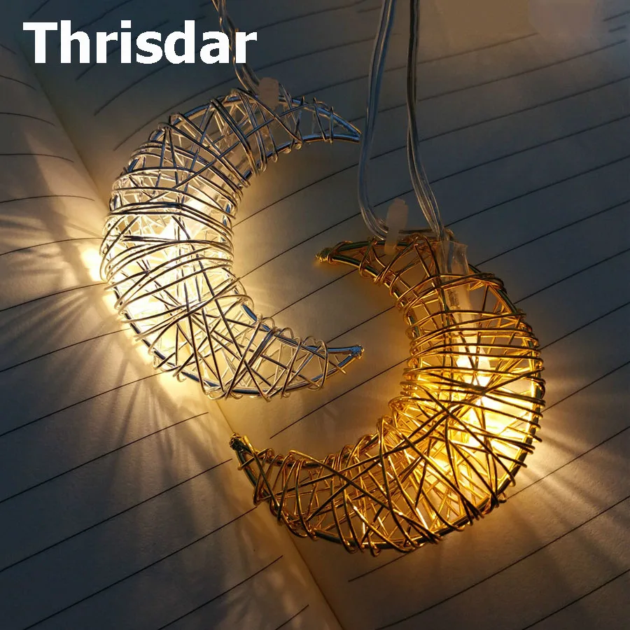 

Thrisdar 1.5M 10 Metal Hollow Star Moon Led String Fairy Lights Garland Battery Powered Wedding Party Christmas Garland String
