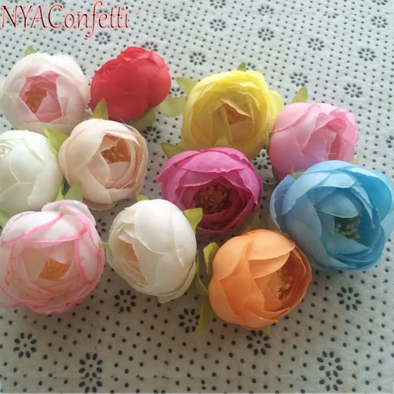 4CM Head 40PCS Mini Fake Rosas Heads Artificial Silk Small Tea Roses Bud DIY Dried Flowers Wreath Decorations For Bride's Hair | Дом и сад