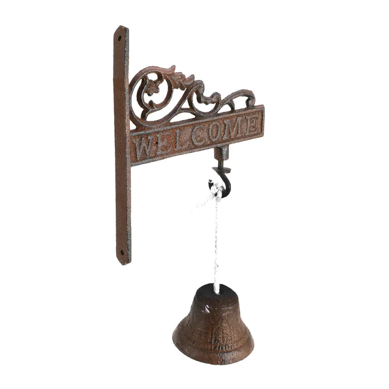 

Nordic Style Vintage Brown Metal Iron Door Bell Wall Mounted Welcome Cast Wireless DoorBell Porch Garden Decoration
