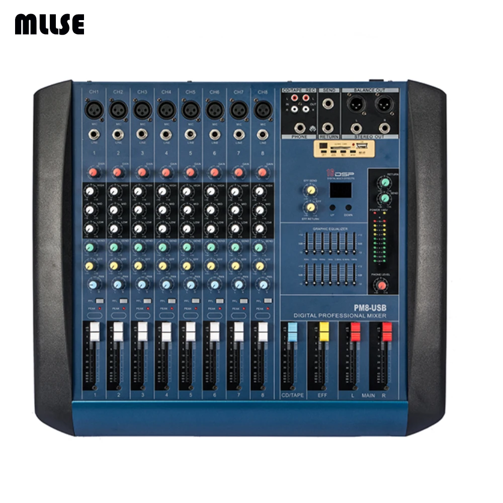 700W Powered Mixing Console Audio DJ Mixer 8 Channel Mezcladora De DJ